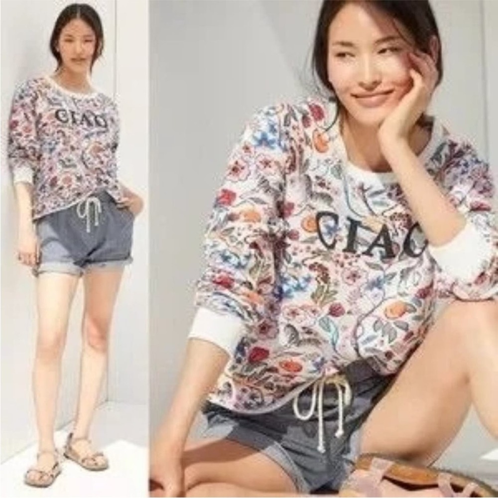 Anthropologie Maeve CIAO Multicolor Floral Sweatshirt Sweater Flowers